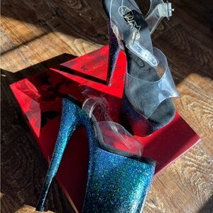 Pleaser Black and Blue Sparkle Heels